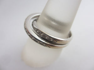 Diamond in 18k White Gold Twist Cross Ring Size UK P+ Vintage c1980