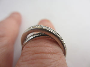 Diamond in 18k White Gold Twist Cross Ring Size UK P+ Vintage c1980