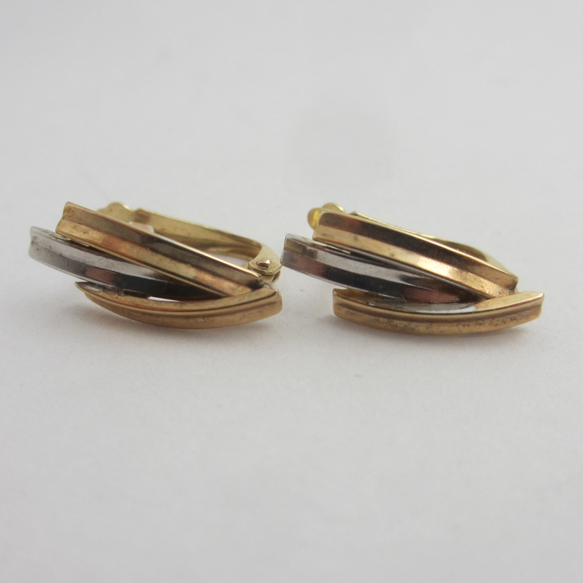 2 Colour 9k Gold Stud Earrings Vintage c1980