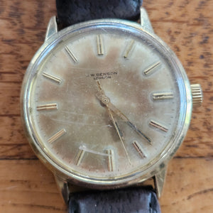 9k Gold Leather Strap Benson Wrist Watch Vintage c1950