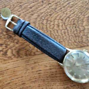 9k Gold Leather Strap Benson Wrist Watch Vintage c1950