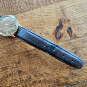9k Gold Leather Strap Benson Wrist Watch Vintage c1950