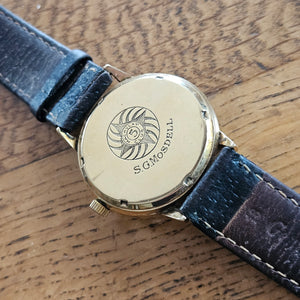 9k Gold Leather Strap Benson Wrist Watch Vintage c1950
