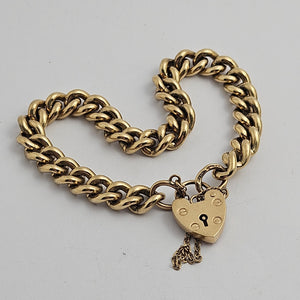 9k Gold Charm Bracelet with Heart Padlock Clasp Vintage 1971