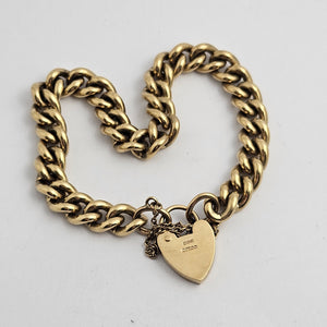 9k Gold Charm Bracelet with Heart Padlock Clasp Vintage 1971
