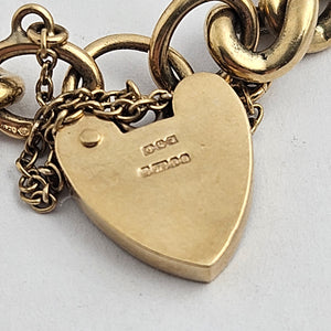 9k Gold Charm Bracelet with Heart Padlock Clasp Vintage 1971