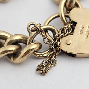 9k Gold Charm Bracelet with Heart Padlock Clasp Vintage 1971