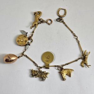 Rare Coin, Car, Opening Egg and Horse Related 9k Gold Charm Bracelet Vintage