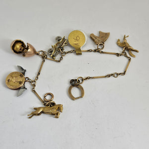 Rare Coin, Car, Opening Egg and Horse Related 9k Gold Charm Bracelet Vintage