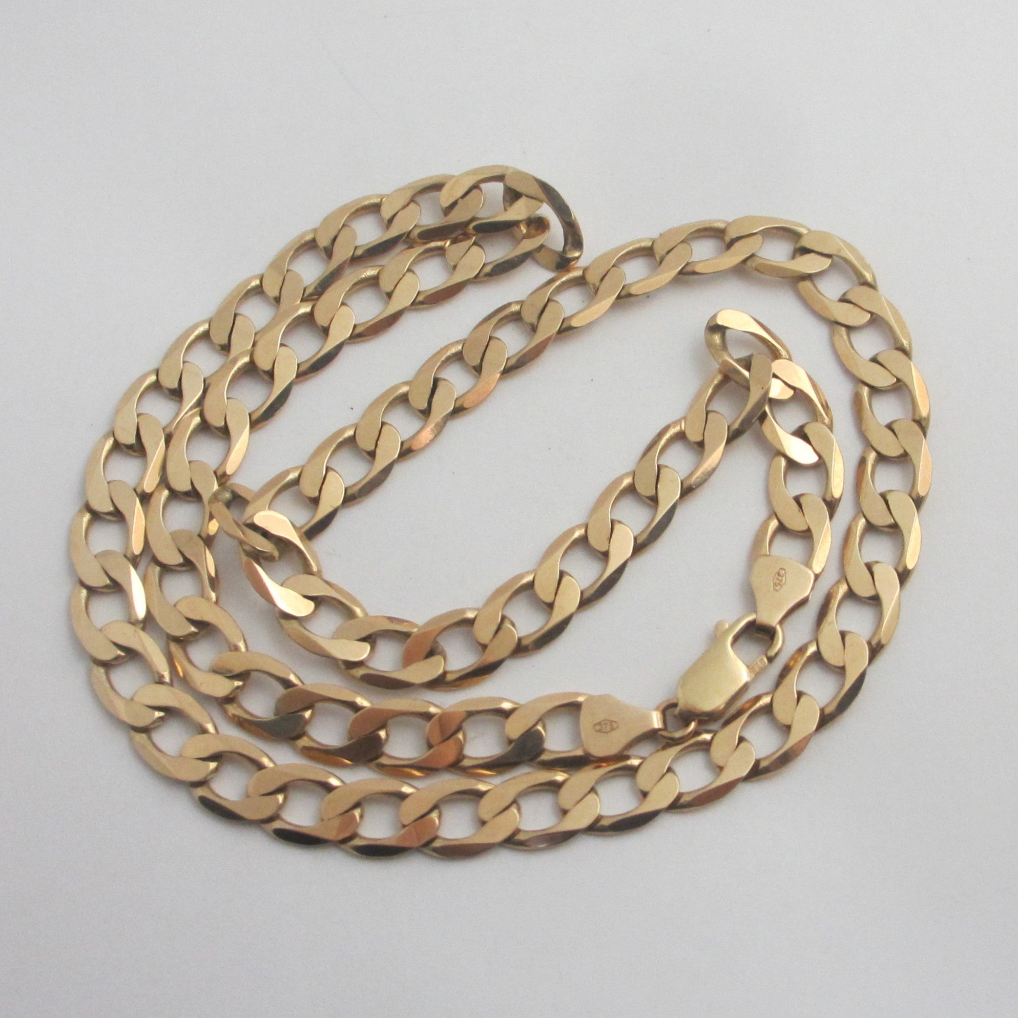 9k Gold Curb Link Chain Necklace 51.4cm / 20.2" Vintage c1980