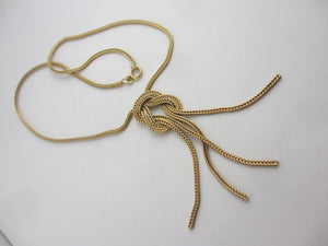 Stylish 9k Gold Dangling Lovers Knot Pendant Necklace Vintage 1976