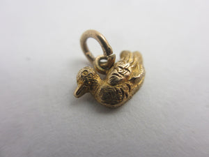 English Little Duck Bird 9k Gold Charm or Pendant Vintage 1952