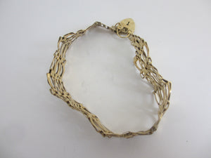 English 9k Gold Gate Bracelet Heart Padlock Clasp Vintage