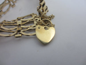 English 9k Gold Gate Bracelet Heart Padlock Clasp Vintage