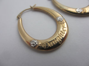 2 Colour 9k Gold Daughter Sleep Hoop Earrings Vintage c1980