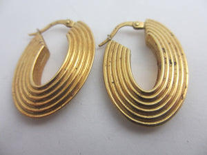 9k Gold Sleeper Hoop Pendant Earrings Vintage c1980