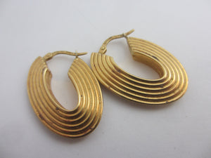 9k Gold Sleeper Hoop Pendant Earrings Vintage c1980