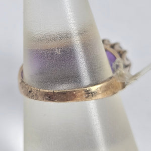 Triple Amethyst and Diamond 9k Gold Ring Vintage