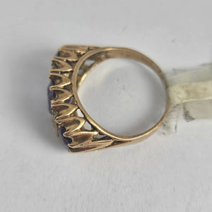 Triple Amethyst and Diamond 9k Gold Ring Vintage