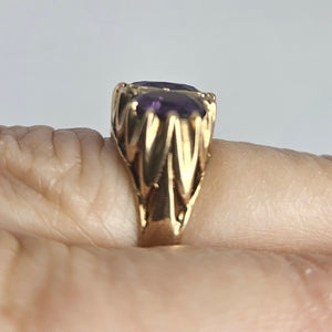 Triple Amethyst and Diamond 9k Gold Ring Vintage