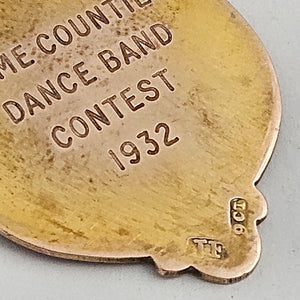 9k Gold Watch Fob Pendant 'Home Counties Dance Band Contest 1932' Vintage Art Deco