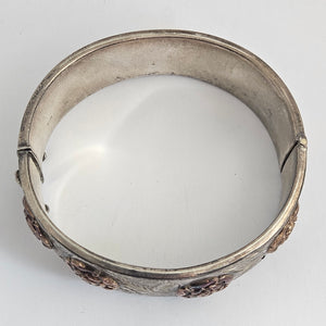 9k Rose Gold Tudor Rose Sterling Silver Bangle Bracelet Vintage 1962