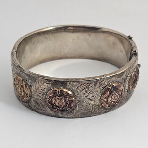 9k Rose Gold Tudor Rose Sterling Silver Bangle Bracelet Vintage 1962