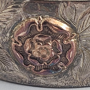 9k Rose Gold Tudor Rose Sterling Silver Bangle Bracelet Vintage 1962