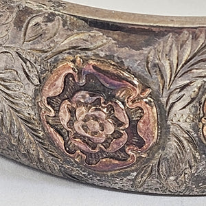9k Rose Gold Tudor Rose Sterling Silver Bangle Bracelet Vintage 1962
