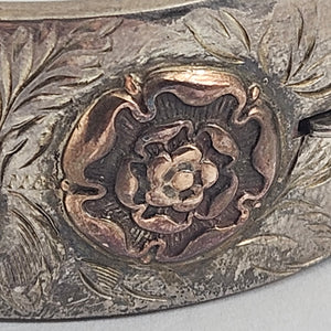9k Rose Gold Tudor Rose Sterling Silver Bangle Bracelet Vintage 1962