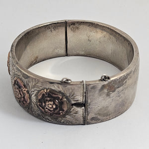 9k Rose Gold Tudor Rose Sterling Silver Bangle Bracelet Vintage 1962