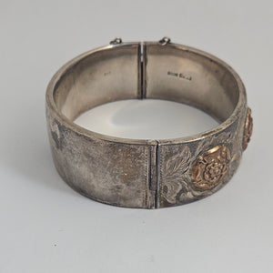 9k Rose Gold Tudor Rose Sterling Silver Bangle Bracelet Vintage 1962