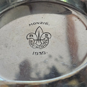 Boy Scout Motif English Sterling Silver Personal Smoking Ashtray Vintage Art Deco 1939