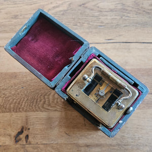 French Movement Gilded Brass Carriage Clock in Original Moroccan Leather Case Box Vintage Art Deco