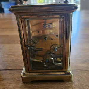 French Movement Gilded Brass Carriage Clock in Original Moroccan Leather Case Box Vintage Art Deco
