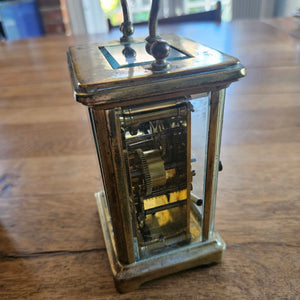 French Movement Gilded Brass Carriage Clock in Original Moroccan Leather Case Box Vintage Art Deco