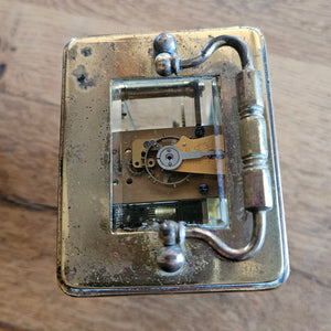 French Movement Gilded Brass Carriage Clock in Original Moroccan Leather Case Box Vintage Art Deco