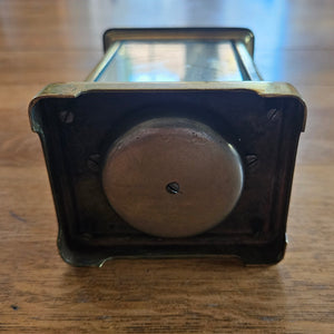 French Movement Gilded Brass Carriage Clock in Original Moroccan Leather Case Box Vintage Art Deco