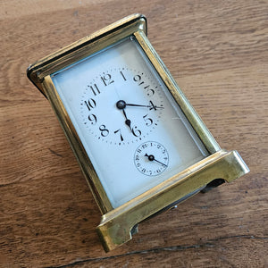 French Movement Gilded Brass Carriage Clock in Original Moroccan Leather Case Box Vintage Art Deco
