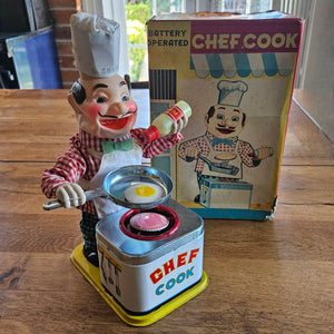 Chef Cook Battery Operated Vintage Toy c1950 in Original Box