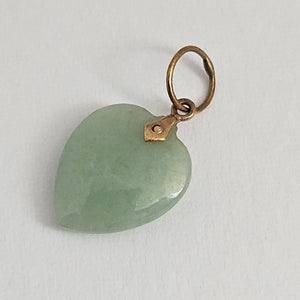 Chinese Jade Heart 14k Gold Bale Pendant Charm Vintage c1930