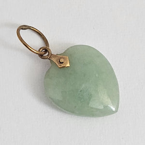 Chinese Jade Heart 14k Gold Bale Pendant Charm Vintage c1930