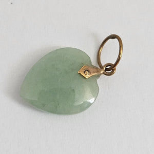 Chinese Jade Heart 14k Gold Bale Pendant Charm Vintage c1930