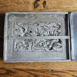 Chinese Dragon Silver Plate Cigarette Case Vintage Art Deco Period