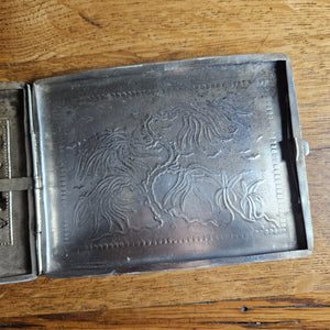 Chinese Dragon Silver Plate Cigarette Case Vintage Art Deco Period