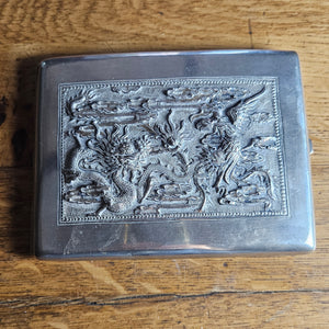 Chinese Dragon Silver Plate Cigarette Case Vintage Art Deco Period