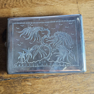 Chinese Dragon Silver Plate Cigarette Case Vintage Art Deco Period