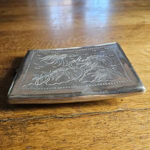 Chinese Dragon Silver Plate Cigarette Case Vintage Art Deco Period