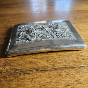 Chinese Dragon Silver Plate Cigarette Case Vintage Art Deco Period
