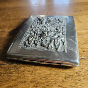 Chinese Dragon Silver Plate Cigarette Case Vintage Art Deco Period